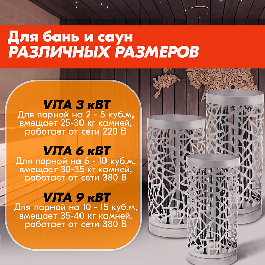 08 Каменка Vita 3 кВт Черный 2000х2000